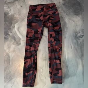 LULULEMON Camouflage Align High Rise Leggings Black Dark Red Orange Blue Print 6